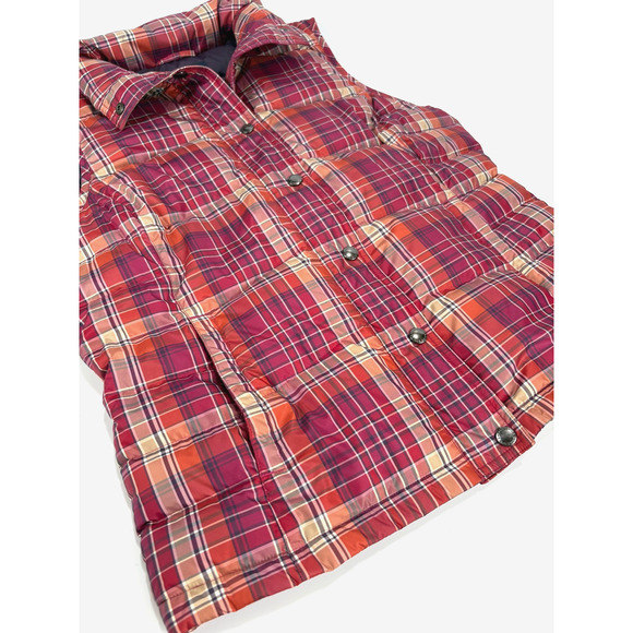 EUC Lands End Down Puffer Vest Womens SMALL Red Plaid Feather insulated Jacket - Picture 3 of 9